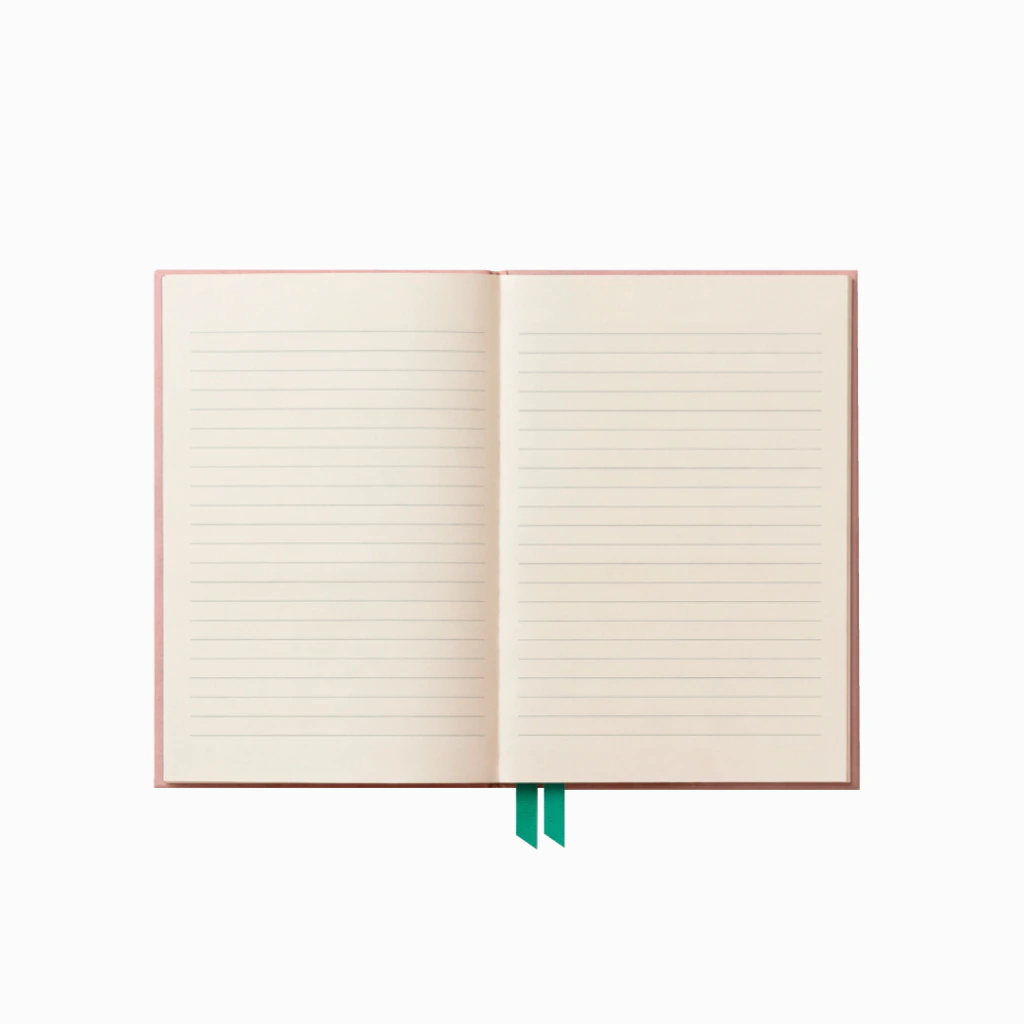 CUADERNO BORDADO "FERA" ROSA CON FLORES RAYADO 14 X 20