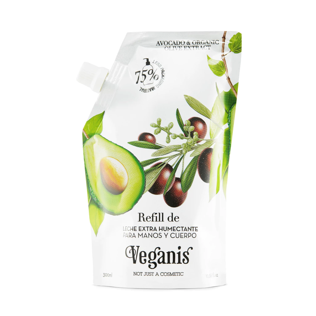 REFILL DE LECHE CORPORAL HUMECTANTE "VEGANIS" CON PALTA Y OLIVA X 300ML