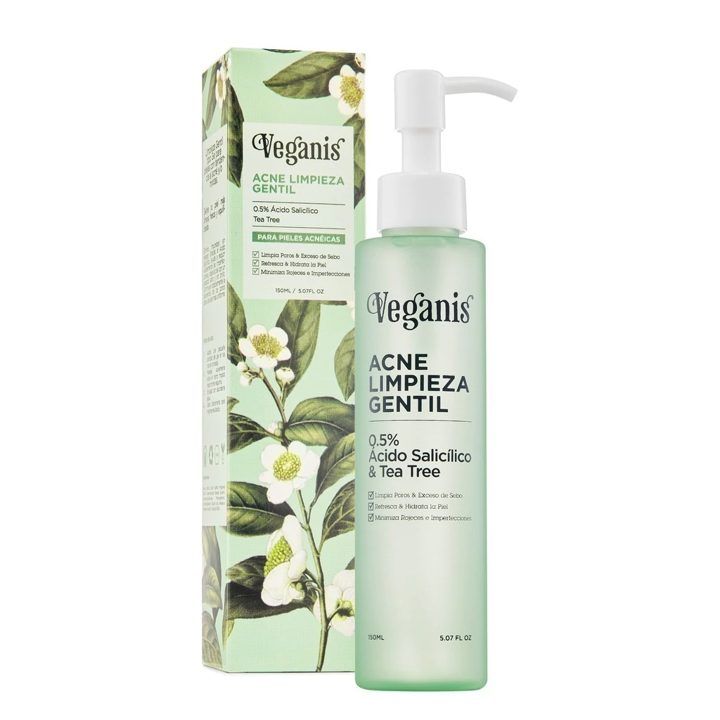 GEL DE LIMPIEZA PARA ACNÉ "VEGANIS" CON TEA TREE Y ÁCIDO SALICÍLICO X 150ML