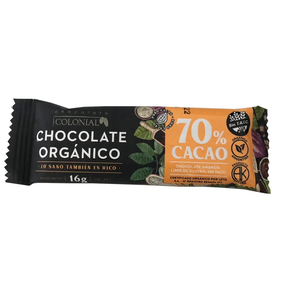 CHOCOLATE ORGANICO "COLONIAL" AL 70% X 16 GR