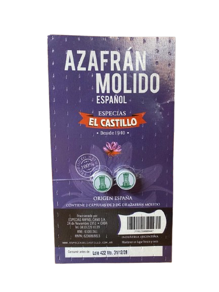 AZAFRÁN ESPAÑOL "EL CASTILLO" MOLIDO X 2 CAPSULAS