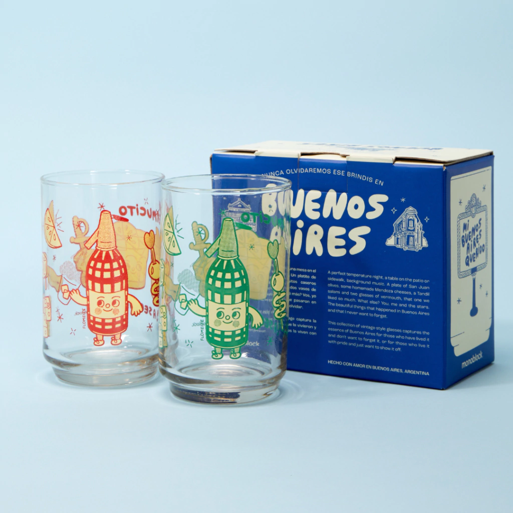 VASOS DE COLECCIÓN "MONOBLOCK" BUENOS AIRES VERMUCITO X 2U