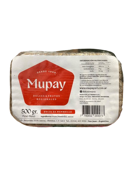PAN DE MEMBRILLO "MUPAY" ARTESANAL X 500 GR